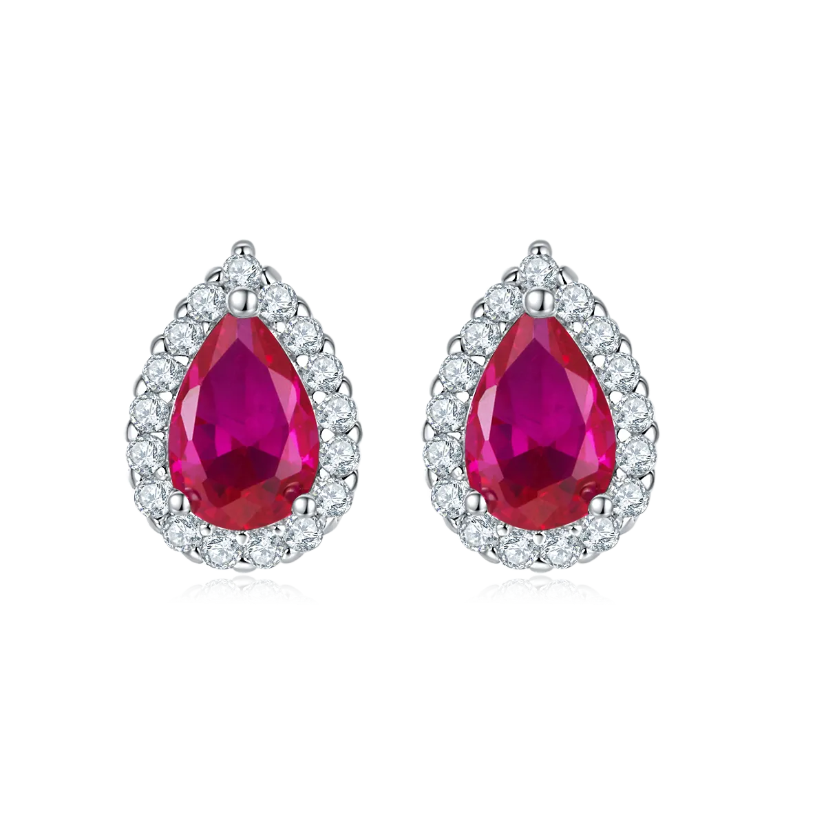 1.0 Carat Pear-Shaped Lab-Created Gemstone Halo Stud Earrings in S925 Silver with Platinum Plating