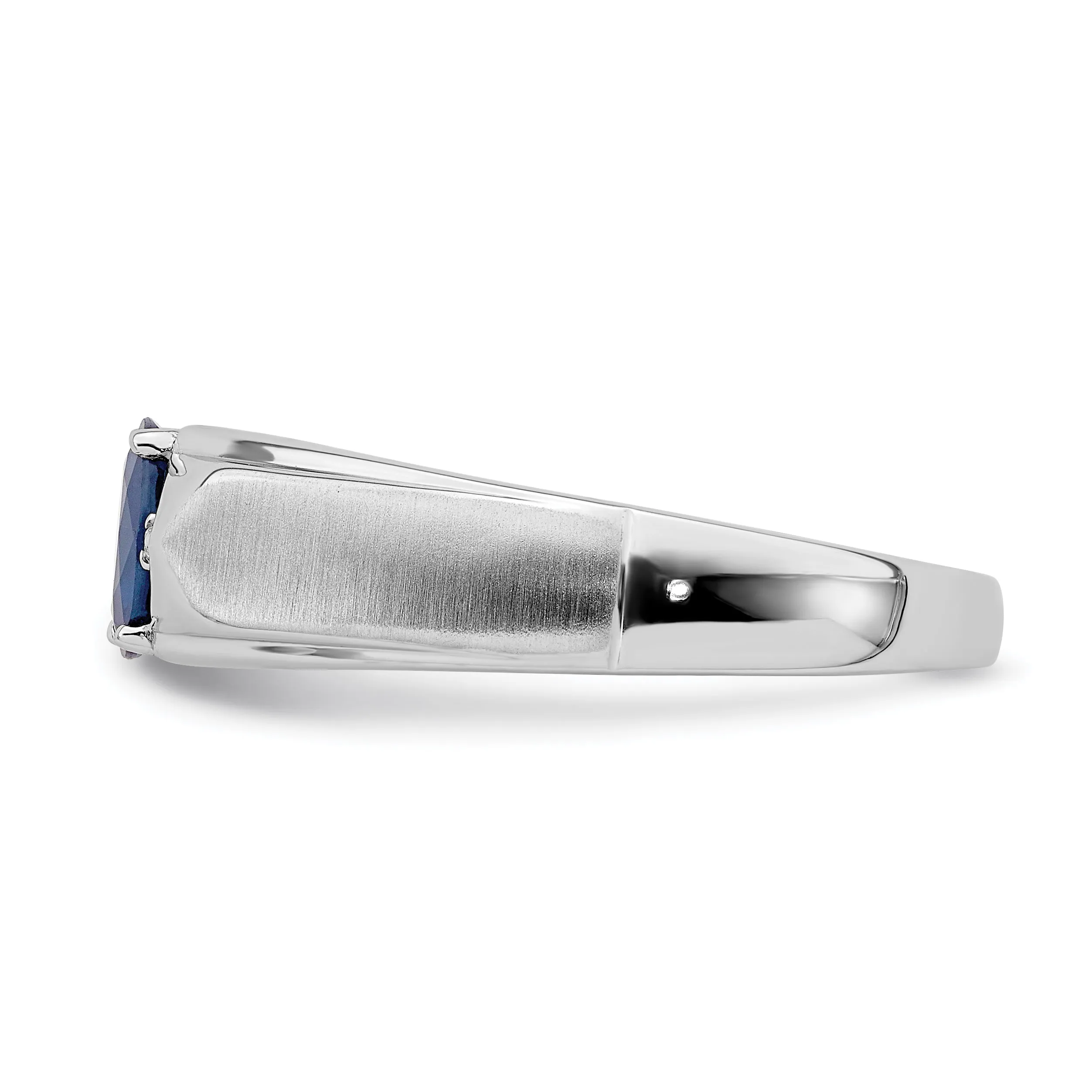 14k White Polished & Satin Sapphire & Diamond Mens Ring