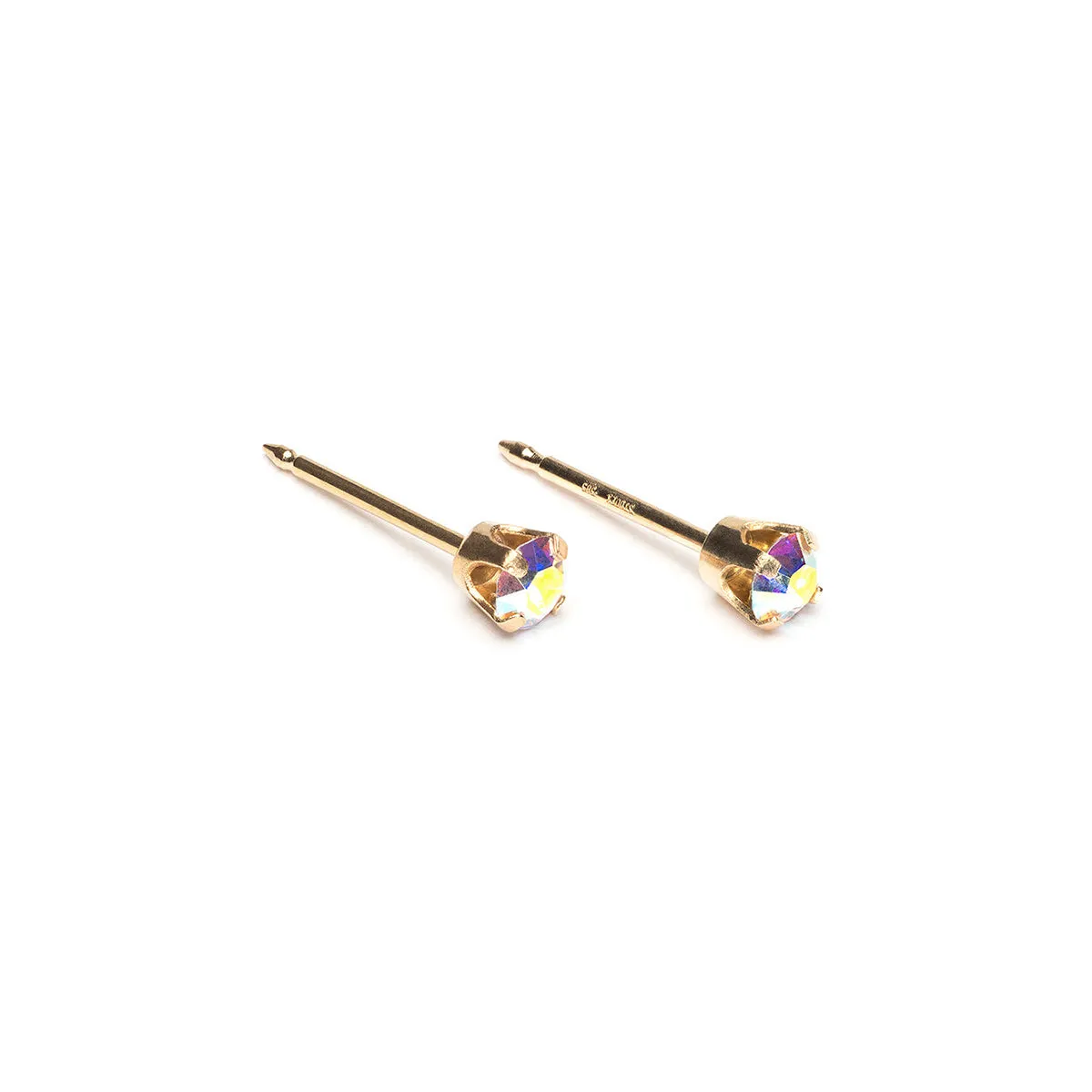 14k Yellow Gold Rainbow Crystal Stud Earrings