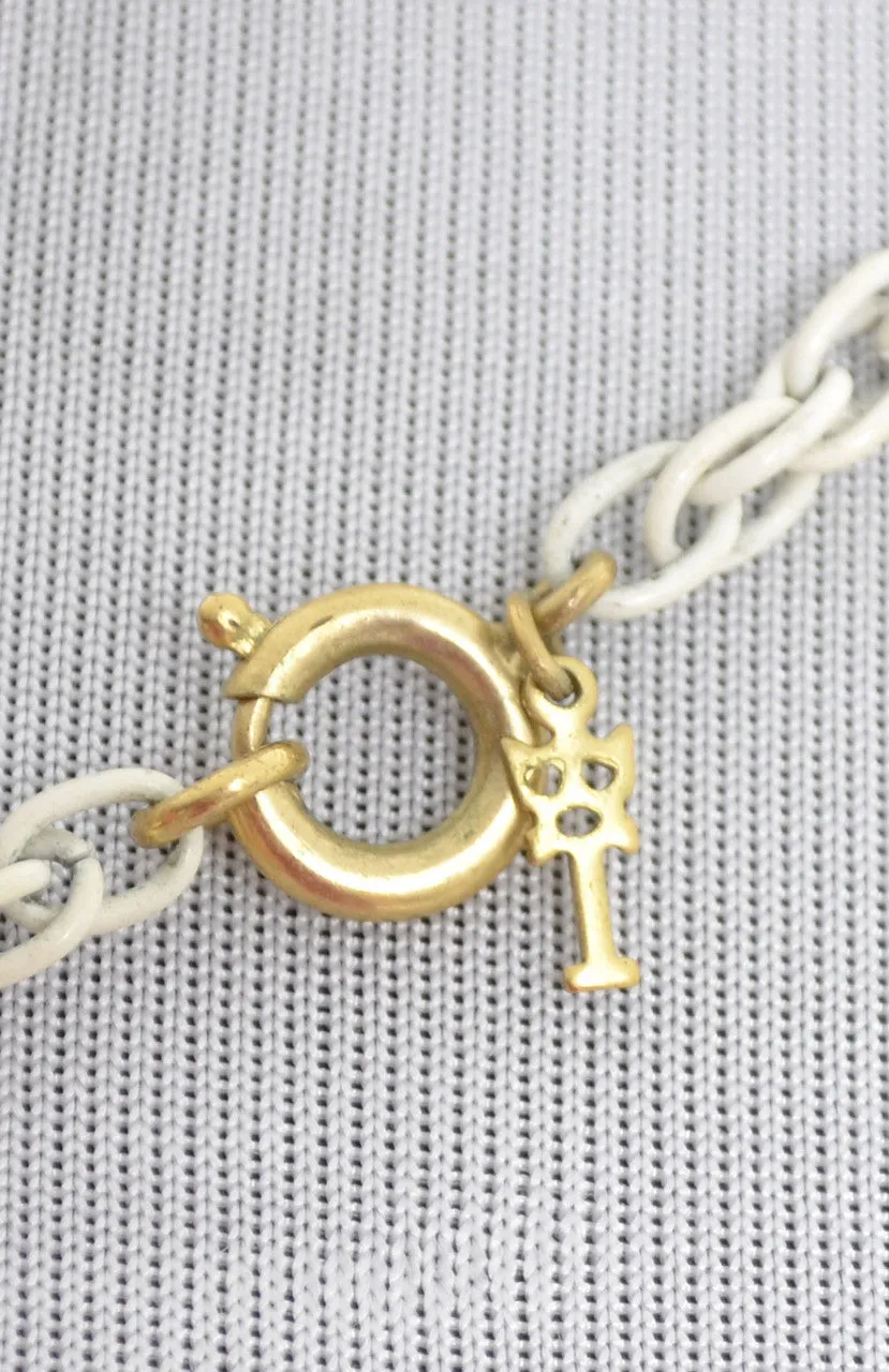 1960's Vintage Trifari White Metal Pendant Necklace T Hang Tag