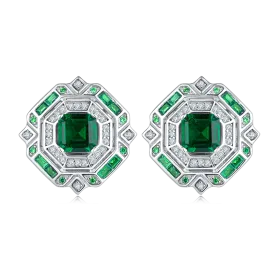 2.4 Carat Colorful Princess Cut Lab Created Gemstone Octagonal Stud Earrings in S925 Silver Plating