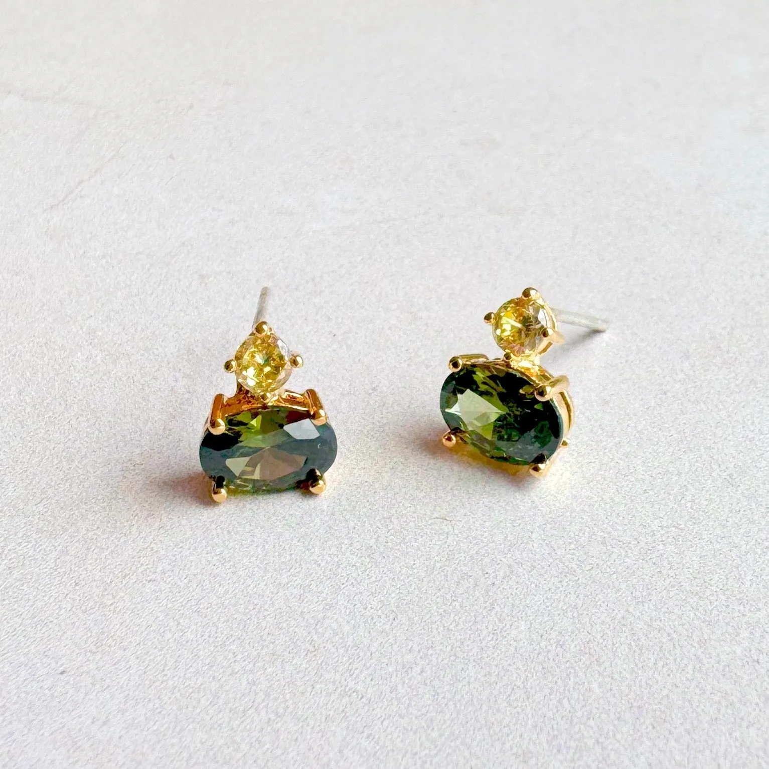 Elle Mini Stud Earrings - Deep Green & Gold