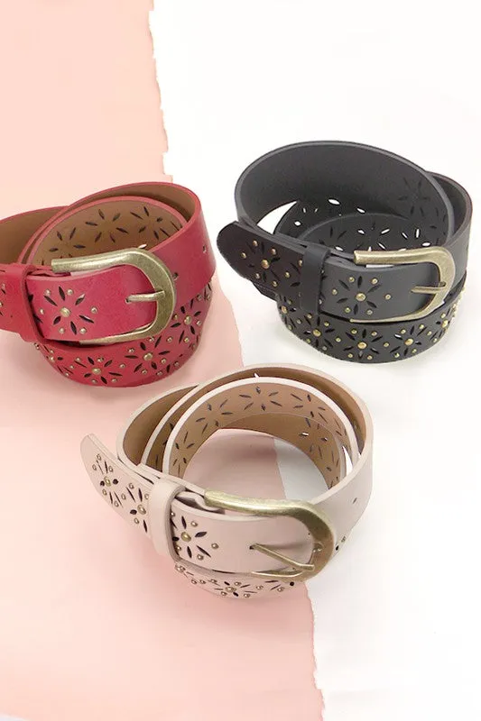 Flower Cutout Classic Buckle Belt