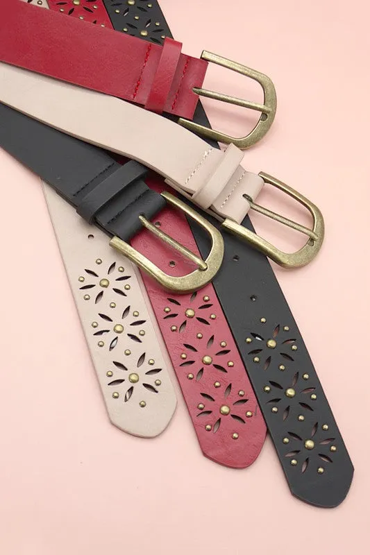 Flower Cutout Classic Buckle Belt