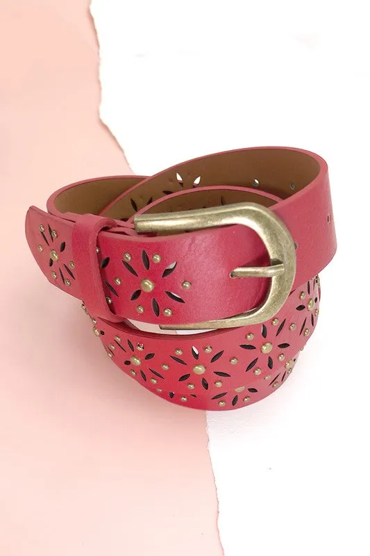 Flower Cutout Classic Buckle Belt