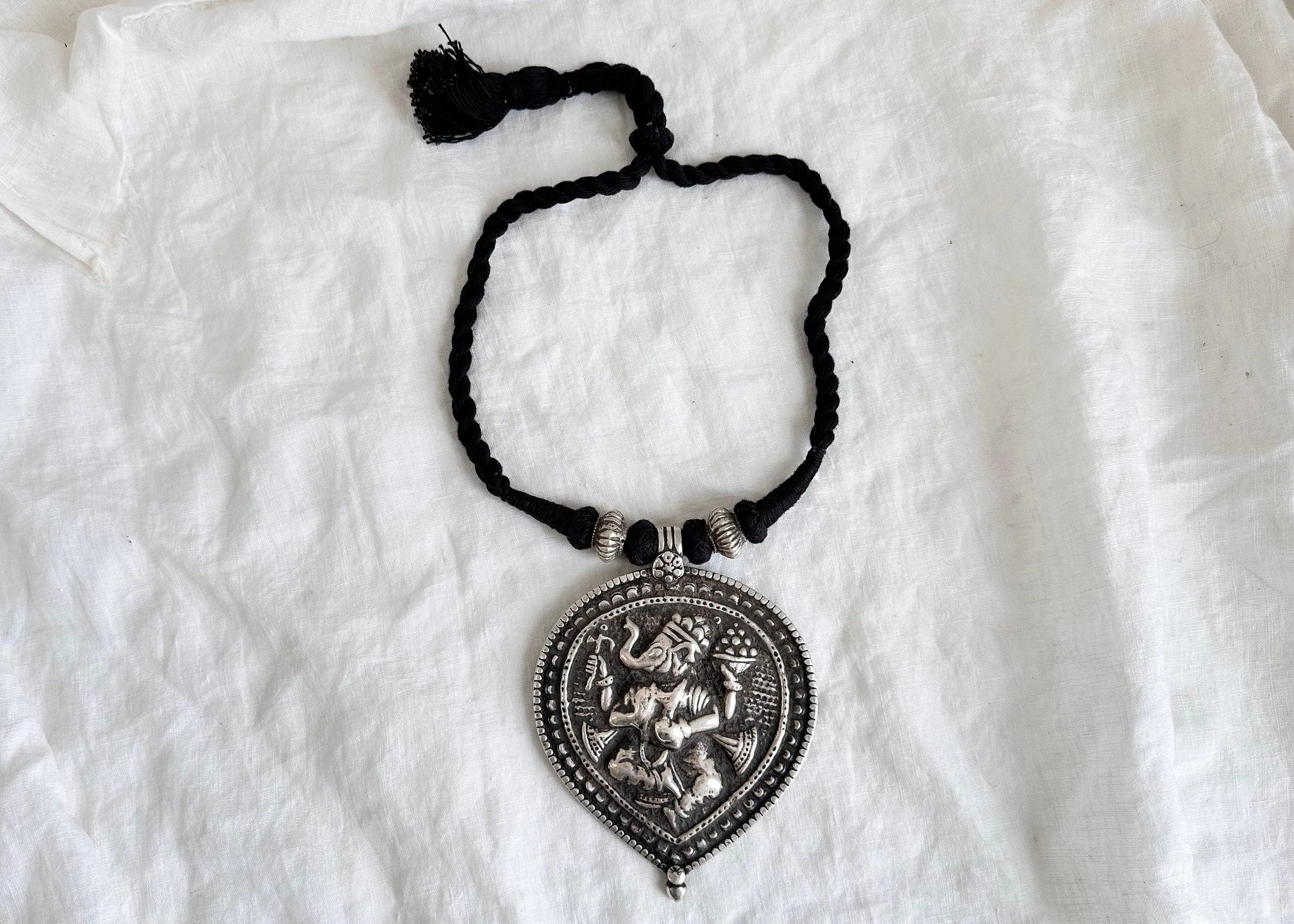 Ganesha Amulet Necklace. Antique. India. Protective Silver. 1020