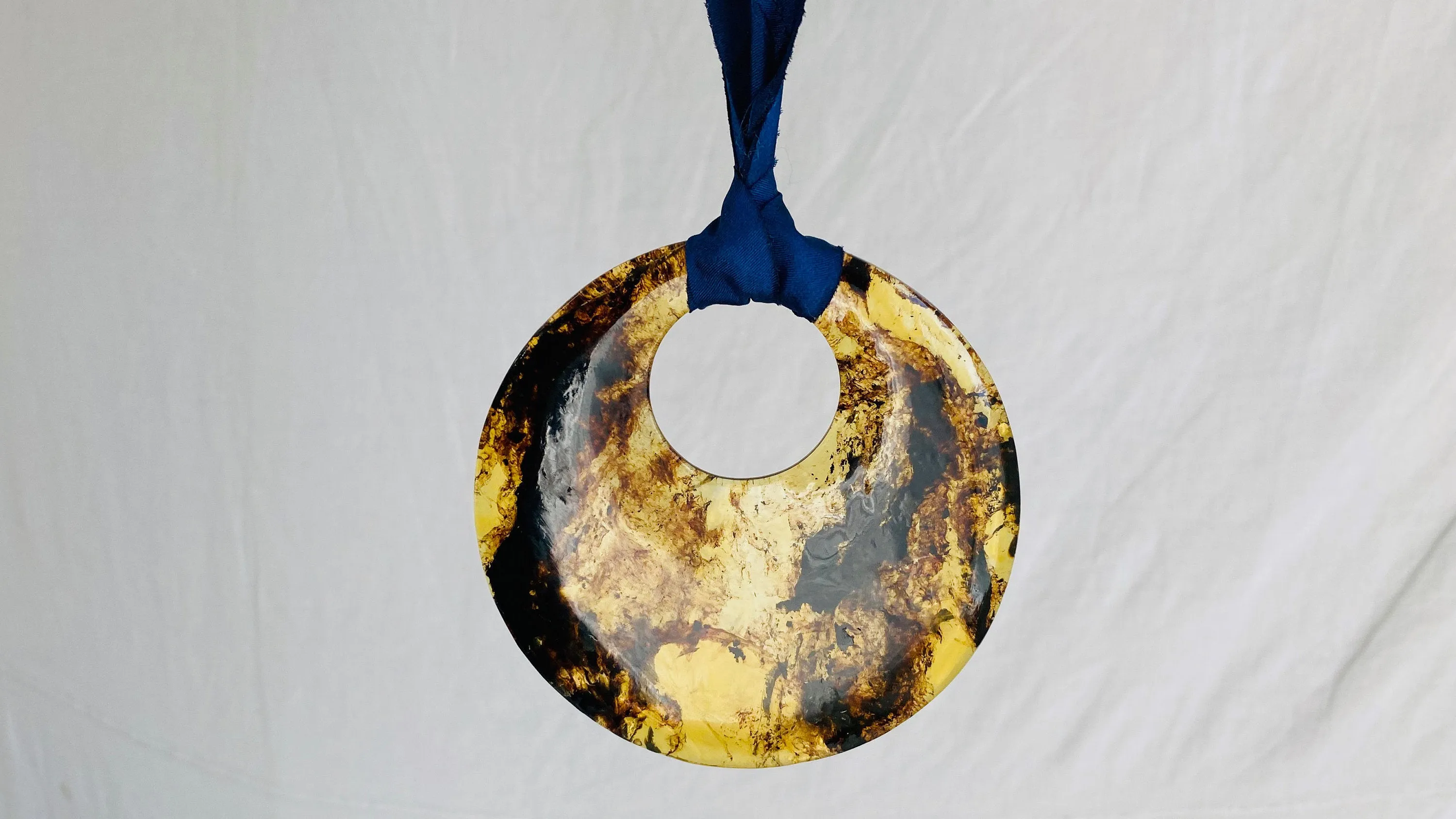 Huge Amber Pendant on a Silk Satin Ribbon