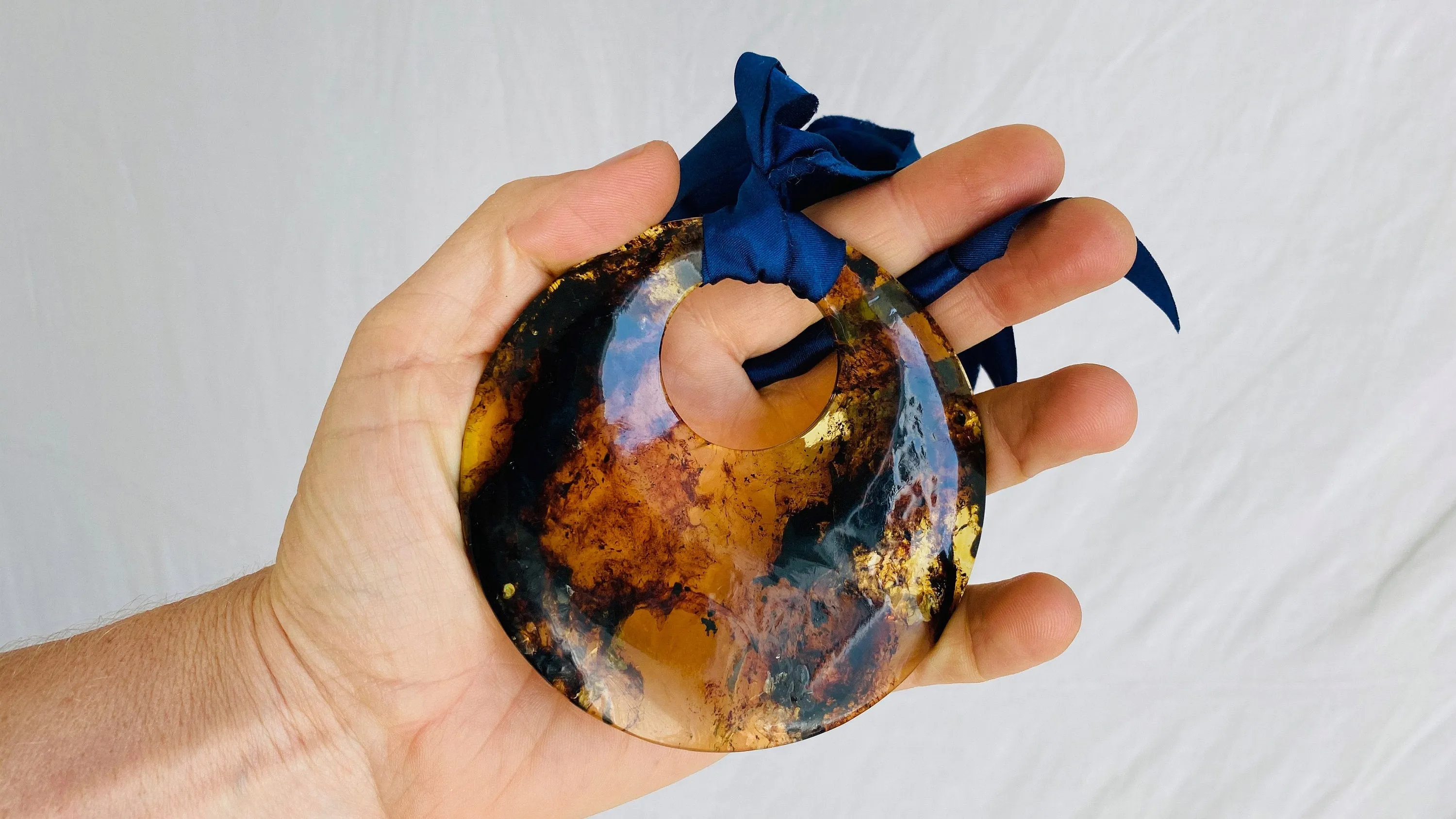 Huge Amber Pendant on a Silk Satin Ribbon
