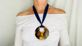 Huge Amber Pendant on a Silk Satin Ribbon