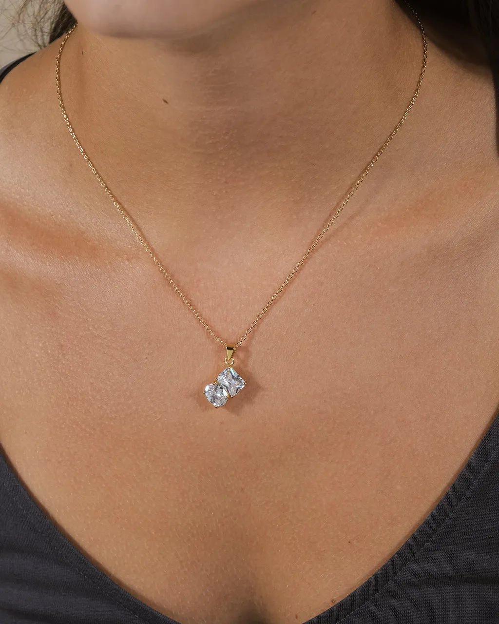 Marla CZ Toi et Moi Pendant Necklace