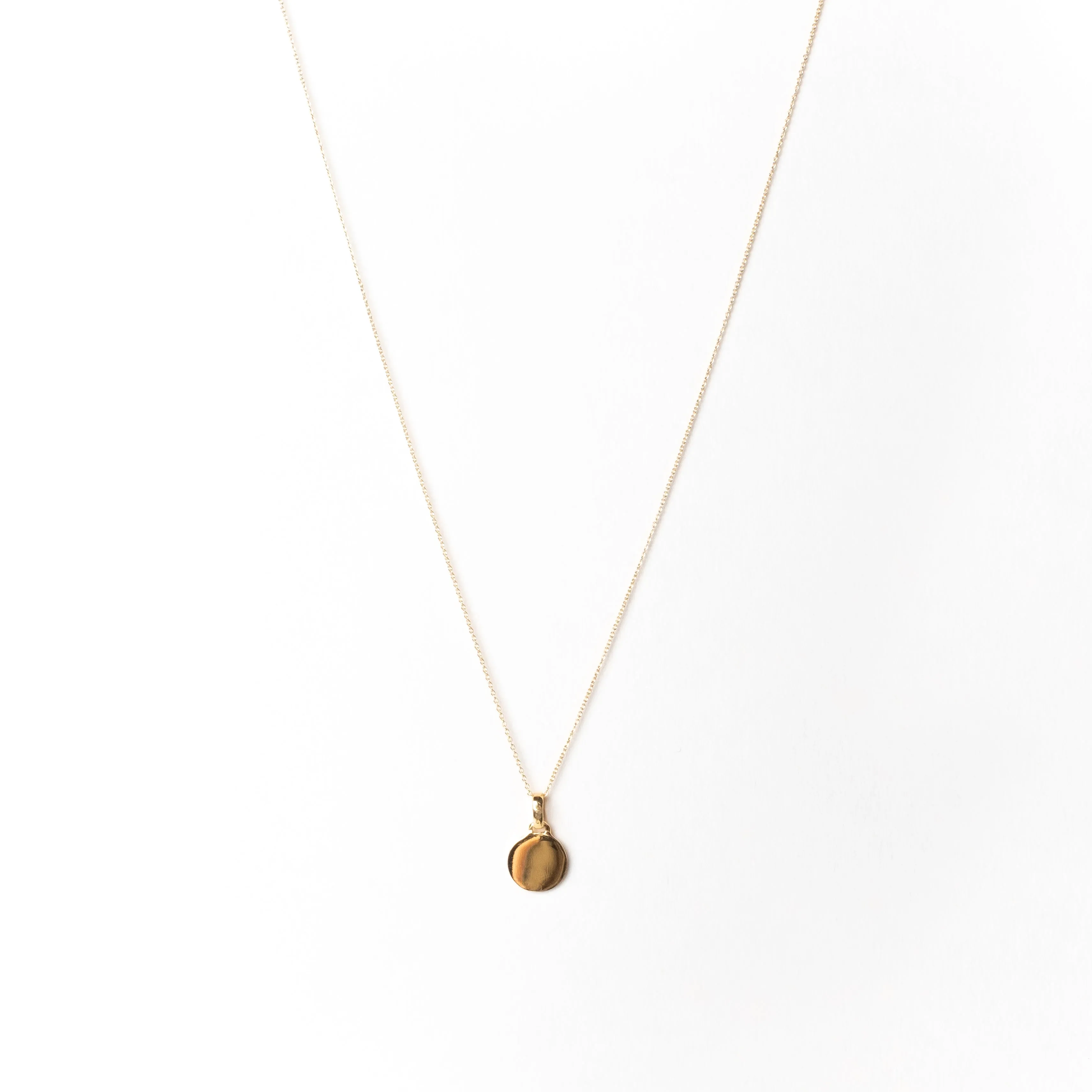 Mini Disc Pendant Necklace, Solid Gold, Free Manual Engraving