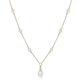 Nova fine gold chain necklace with cultured freshwater pearls & pendant drop