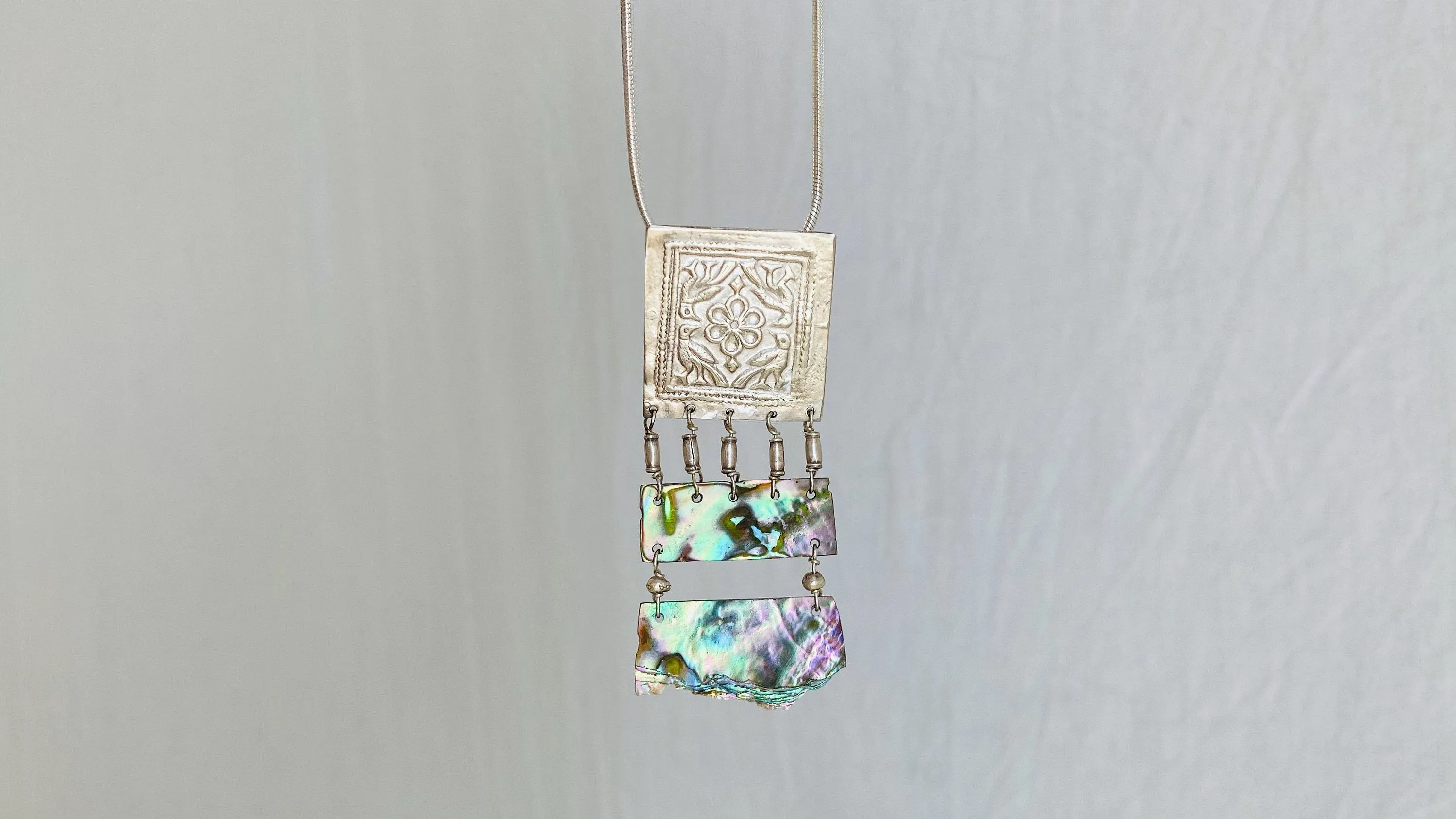 Paua & Silver Necklace. Pendant. Snake Chain.