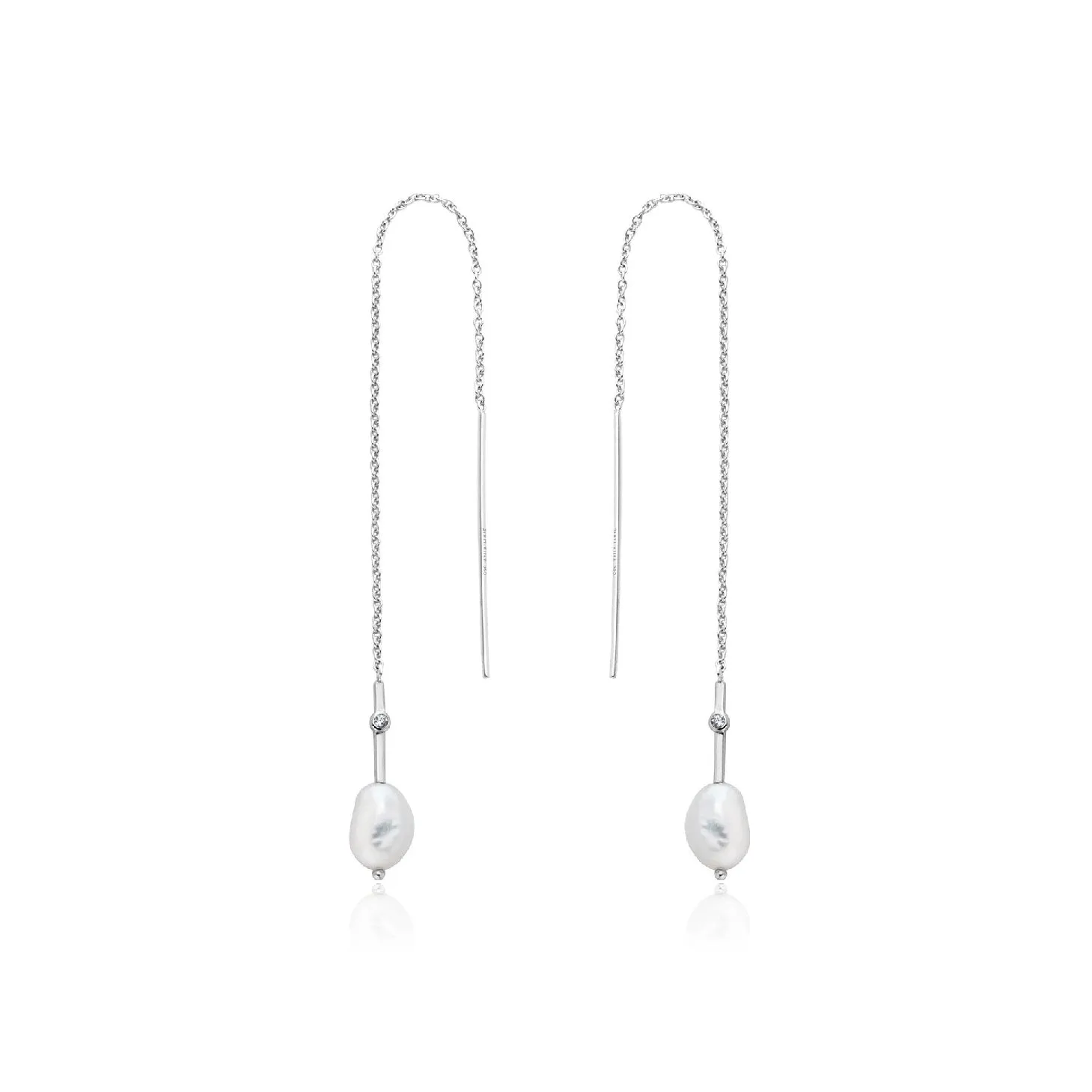 Pearl Threader Earrings - Silver