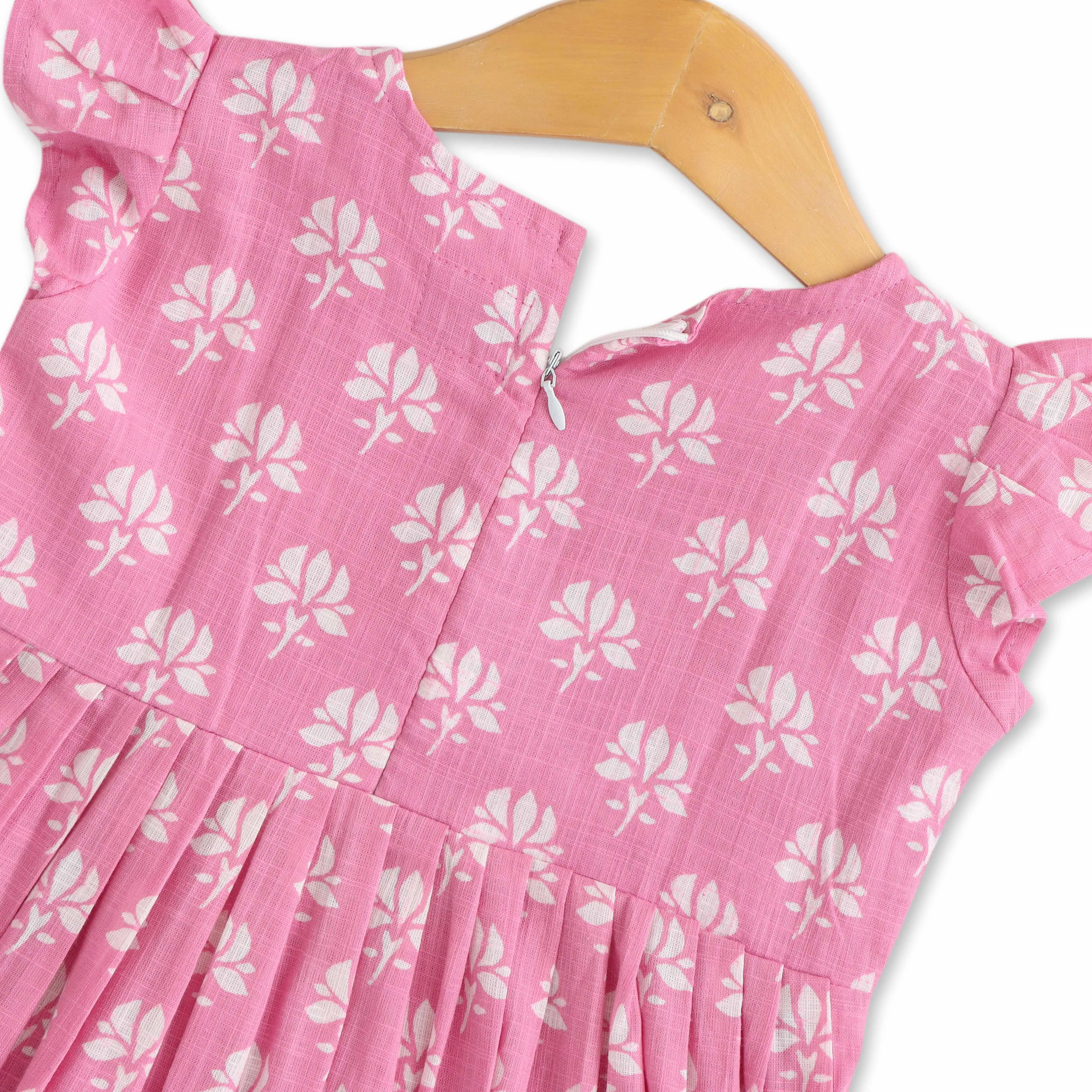 Pink Blossom: Cute Floral Printed Cotton Frock for Baby Girls