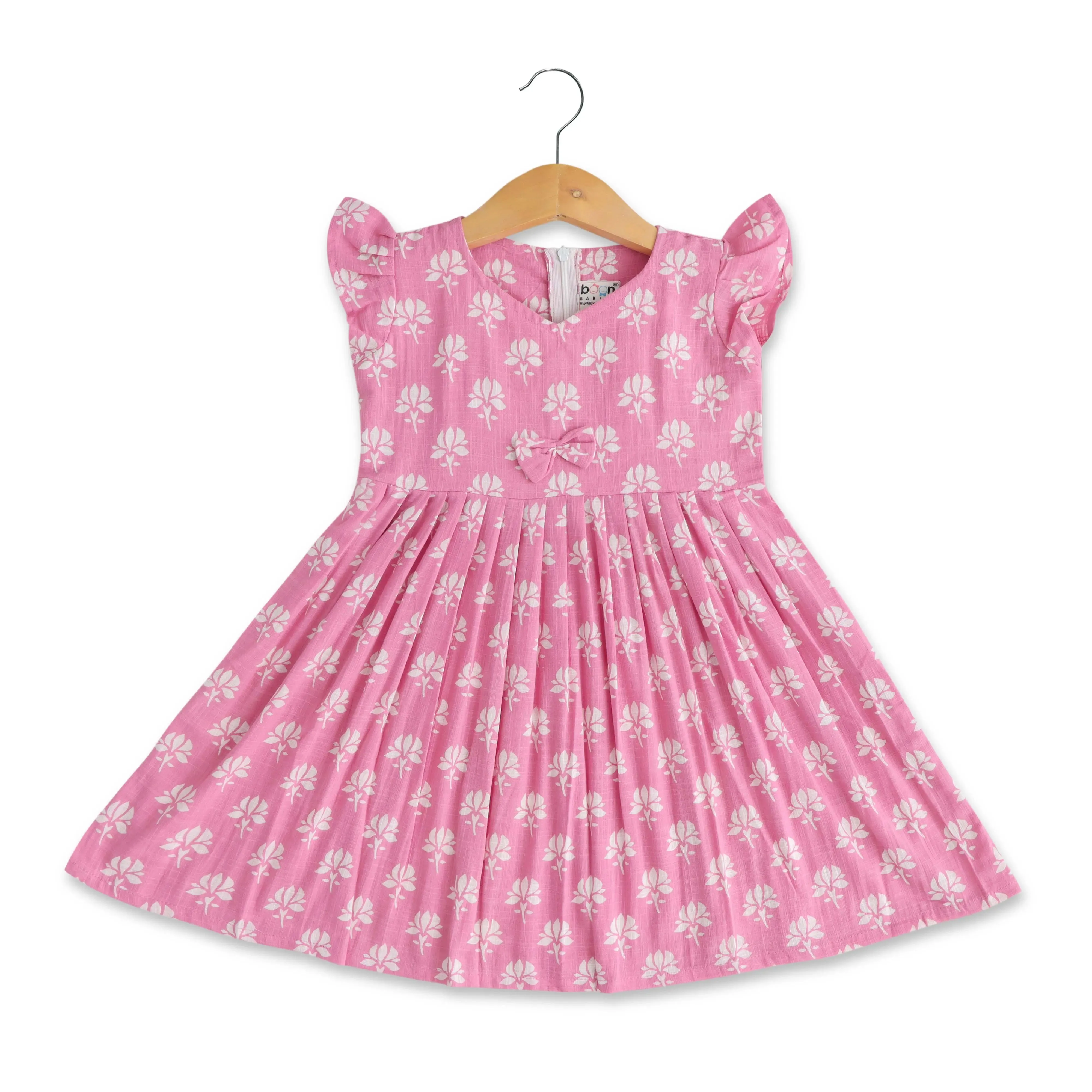 Pink Blossom: Cute Floral Printed Cotton Frock for Baby Girls