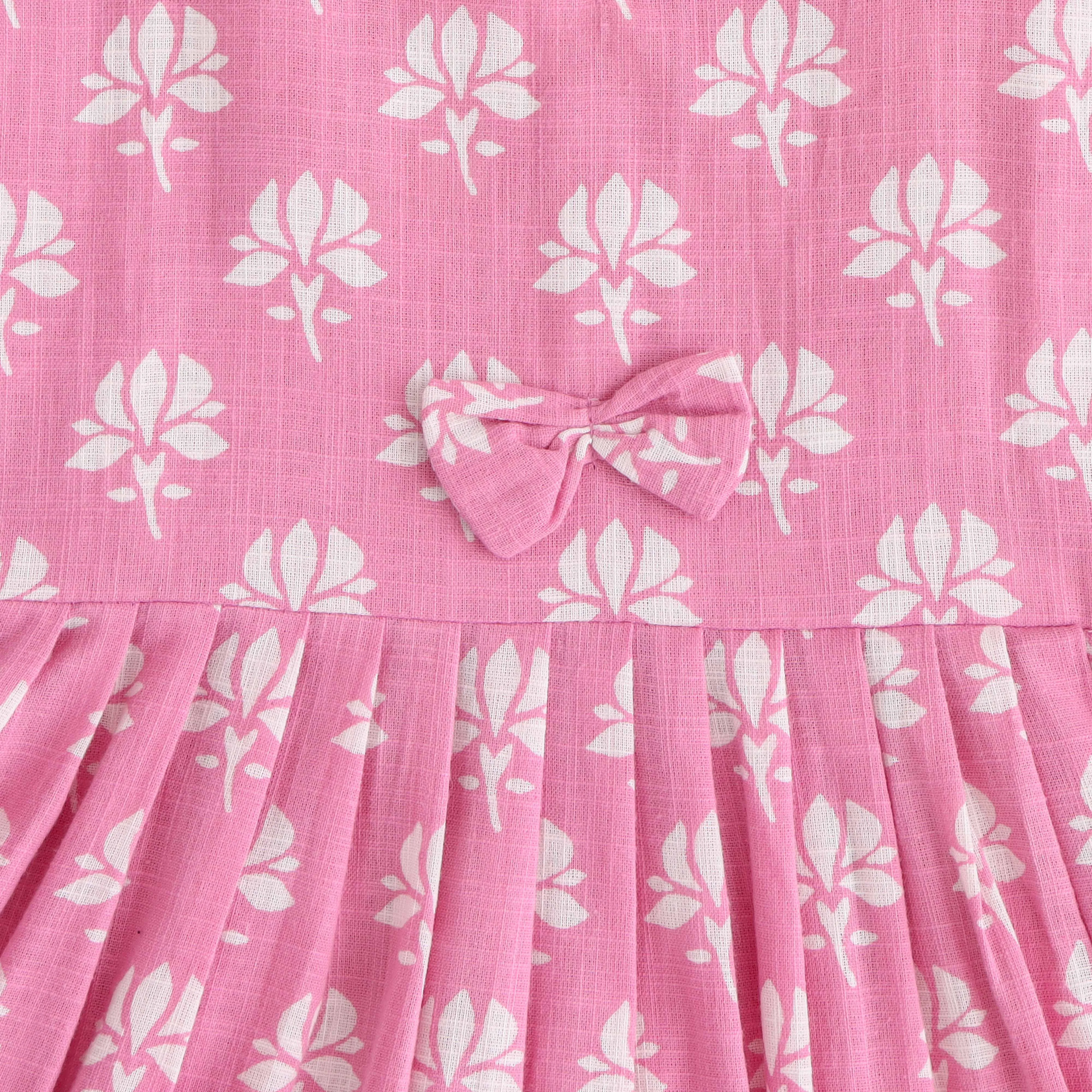 Pink Blossom: Cute Floral Printed Cotton Frock for Baby Girls