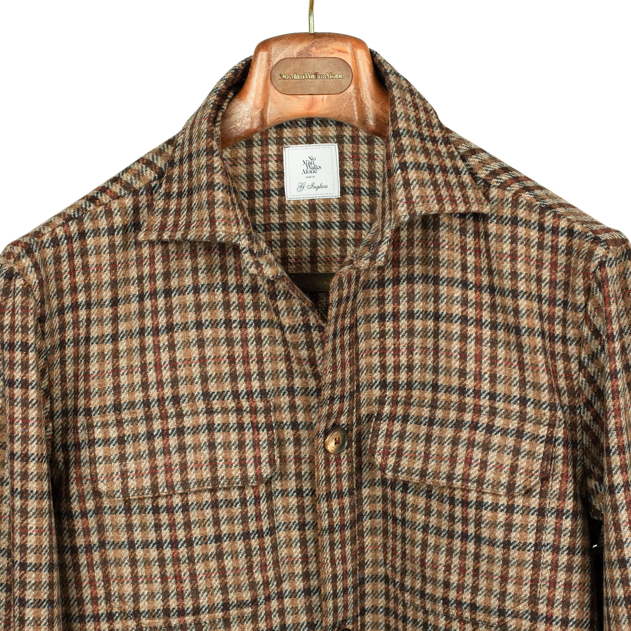 "Giubbottino" shirt jacket in Bottoli wool brown guncheck (restock)