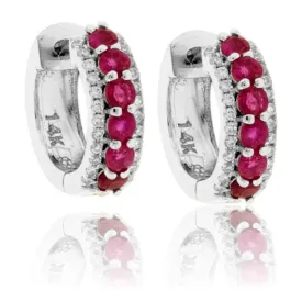 Round Ruby & Diamond Lined Hoop Earrings