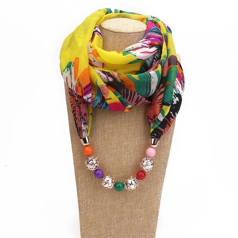 Summer Floral Chiffon Scarf with Necklace