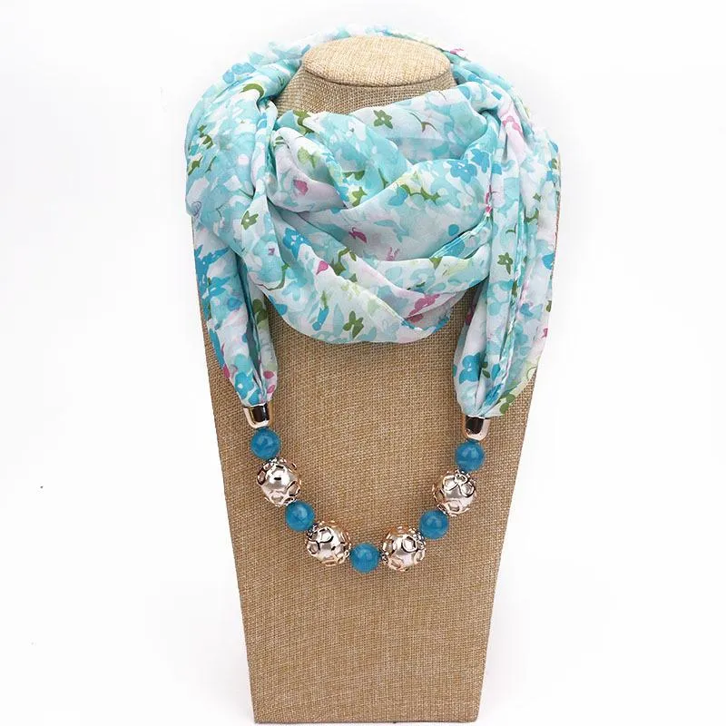 Summer Floral Chiffon Scarf with Necklace