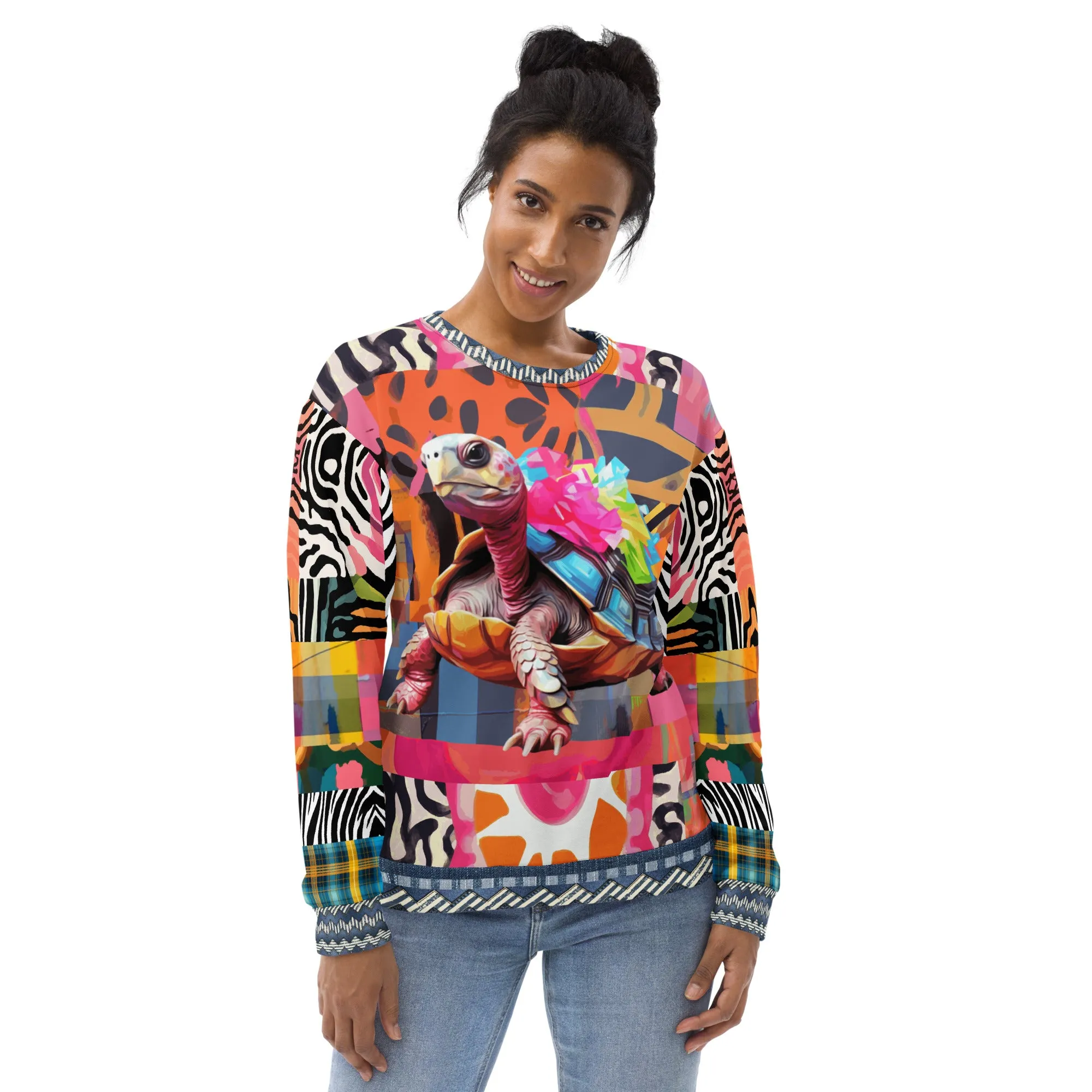 Tiptoe Through the Tulips Turtle Art Summer Weight Eco-Poly Unisex Sweatshirt