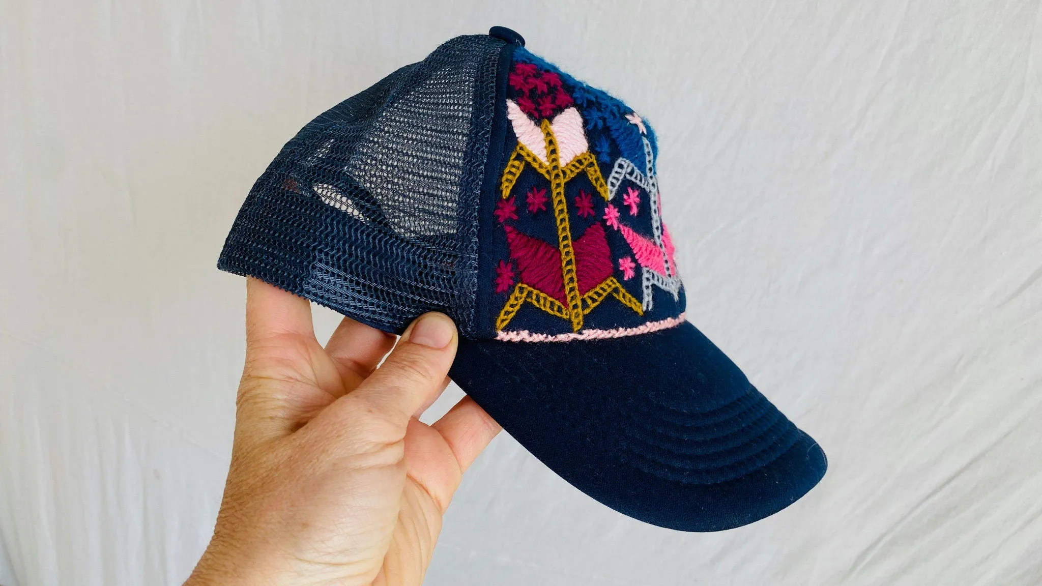 Trucker Hat with Zinacantan Floral Embroidery. Adjustable.