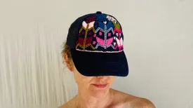 Trucker Hat with Zinacantan Floral Embroidery. Adjustable.